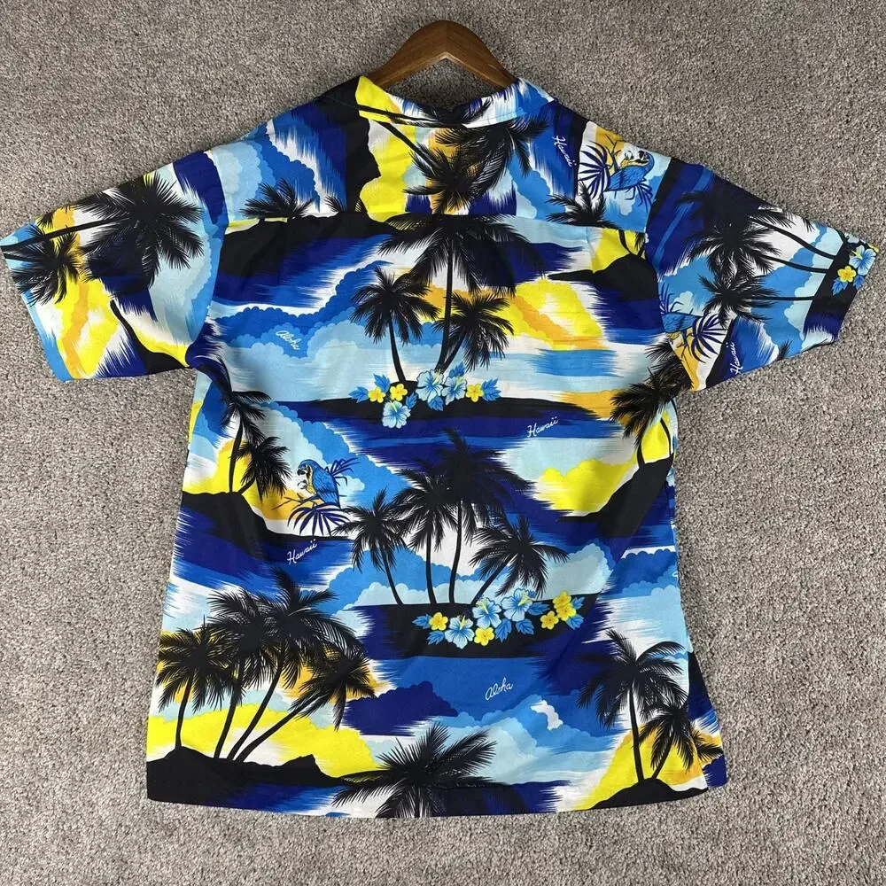 Orchid Fashion Shirt Men XL Blue 100% Rayon Hawaiin Camp True Vtg 70s READ